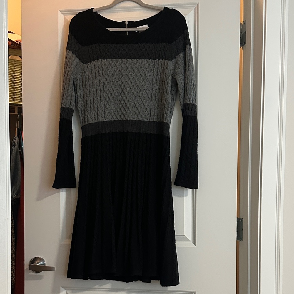 Calvin Klein Colorblocked Cable-Knit Sweater Dress
